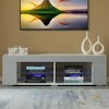 Basicwise White Entertainment TV Stand with LED Lights and Glass Shelves with UV Frame QI004417L